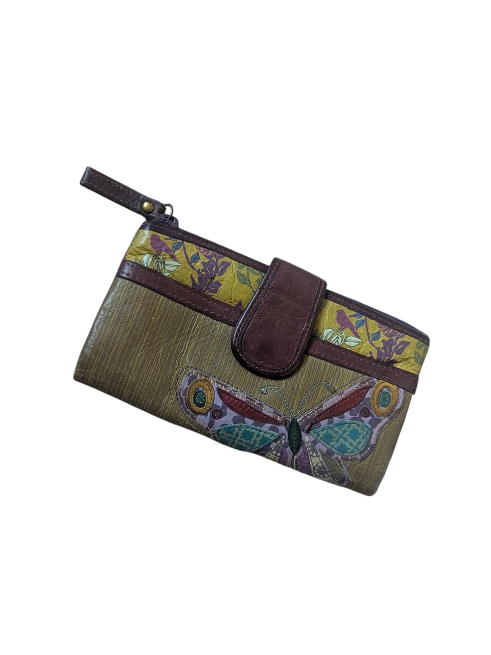 Fossil Leather Butterfly Accent Olive Green Wallet